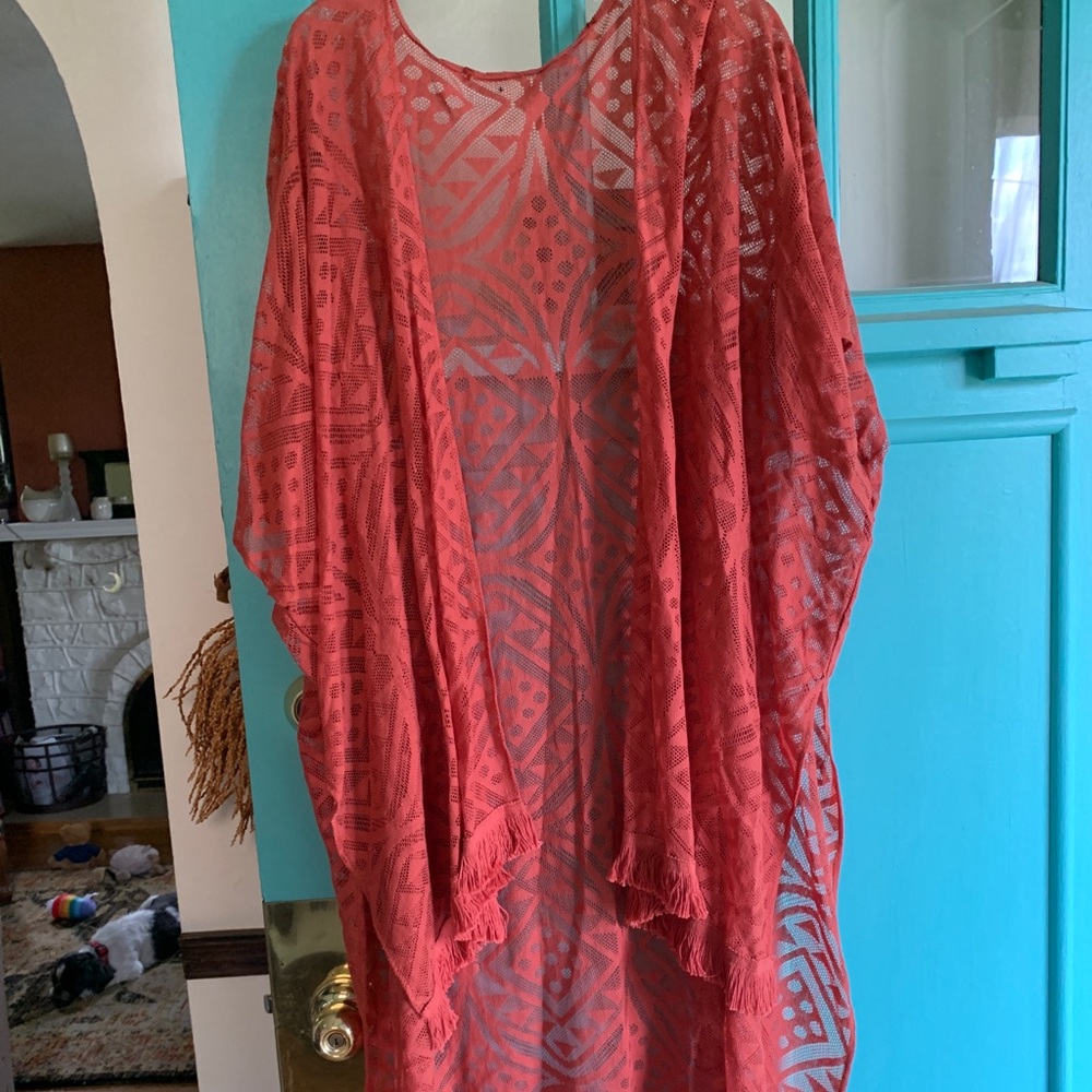 Patterned Beachy Coverup Wrap Pink Red Orange